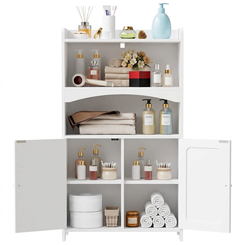 Freestanding Bathroom Storage Cabinet with Adjustable Shelf & Double Doors